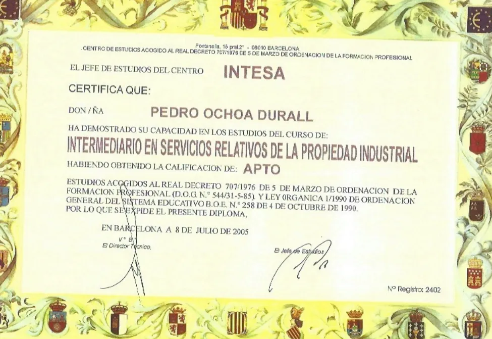Diploma de Intermediario en Servicios Relativos a la Propiedad Industrial — INTESA